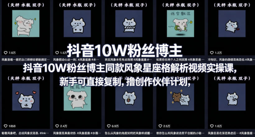 抖音10W粉丝博主同款星座性格解析视频实操课，新手可直接复制，撸创作伙伴计划，分成计划等-云阁资源网