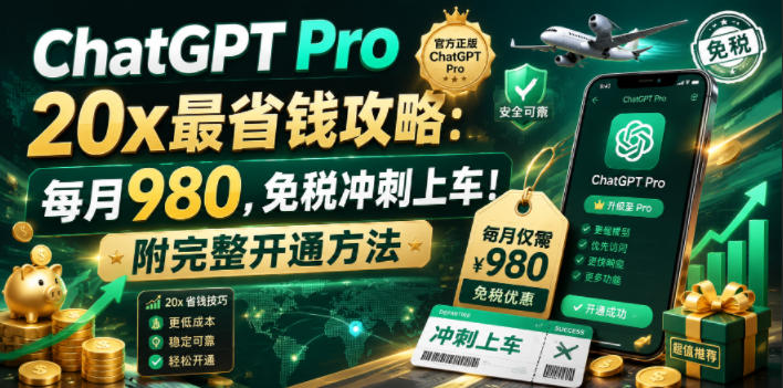 ChatGPT Pro 20x最省钱攻略：每月980，免税冲刺上车！附完整开通方法【文档】-云阁资源网