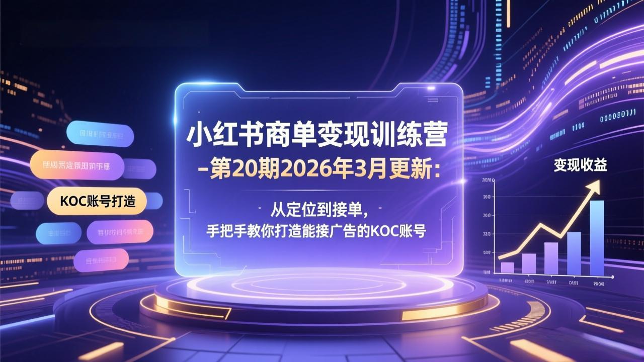 小红书商单变现训练营-第20期26年3月更新：从定位到接单，手把手教你打造能接广告的KOC账号-云阁资源网