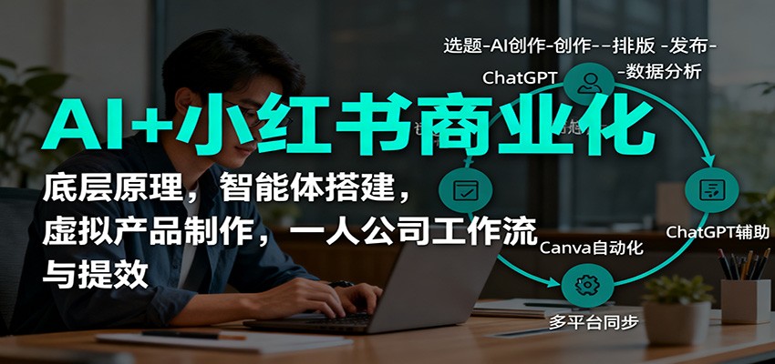 AI+小红书商业化,底层原理,智能体搭建,虚拟产品制作,一人公司工作流与提效-云阁资源网
