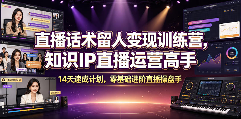 直播话术留人变现训练营，知识IP直播运营高手，14天速成计划，零基础进阶直播操盘手-云阁资源网