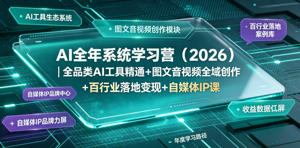 AI全年系统学习营(2026)｜全品类AI工具精通+图文音视频全域创作+百行业落地变现+自媒体IP打造年度进阶大课-云阁资源网