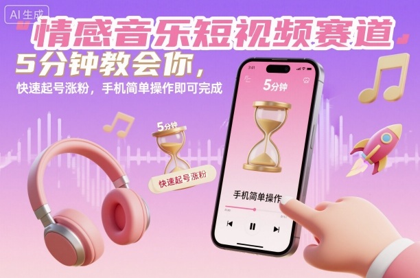 情感音乐短视频赛道,5分钟教会你,快速起号涨粉,手机简单操作即可完成-云阁资源网