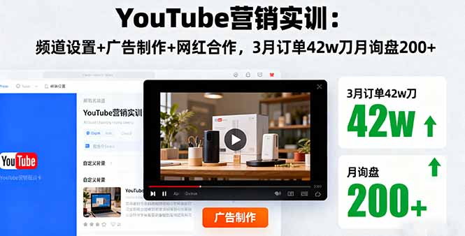 YouTube营销实训：频道设置+广告制作+网红合作，3月订单42w刀月询盘200+-云阁资源网