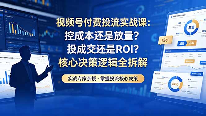 视频号付费投流实战课-5月：控成本还是放量？投成交还是ROI？核心决策逻辑全拆解-云阁资源网