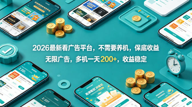 2026最新看广告平台，不需要养机，保底收益，无限广告，多机一天200+，收益稳定【揭秘】-云阁资源网