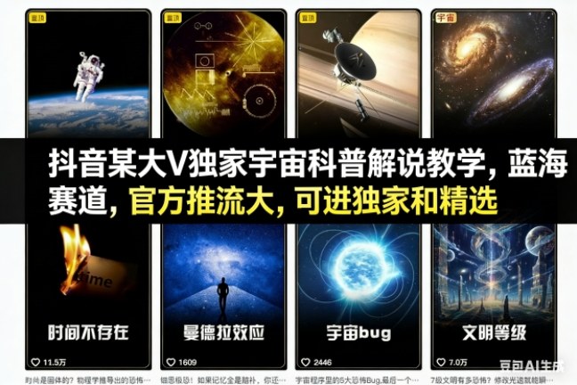 抖音某大V独家宇宙科普解说教学,蓝海赛道,官方推流大,可进独家和精选-云阁资源网