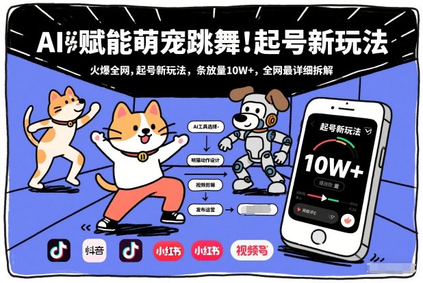 AI赋能萌宠跳舞，火爆全网，起号新玩法，条条播放量10W+，全网最详细拆解-云阁资源网
