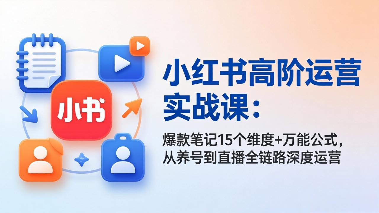 小红书高阶运营实战课：爆款笔记15个维度+万能公式，从养号到直播全链路深度运营-云阁资源网