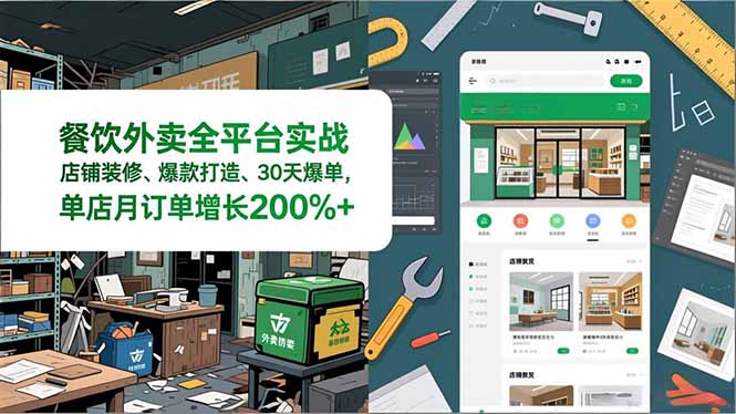 餐饮外卖全平台实战，店铺装修、爆款打造、30天爆单，手把手教学，单店月订单增长200%+-云阁资源网