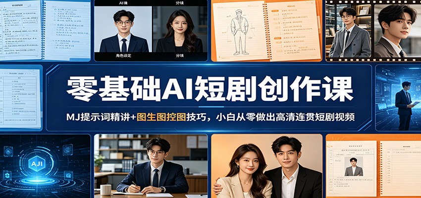 零基础AI短剧创作课：MJ提示词精讲+图生图控图技巧，小白从零做出高清连贯短剧视频-云阁资源网