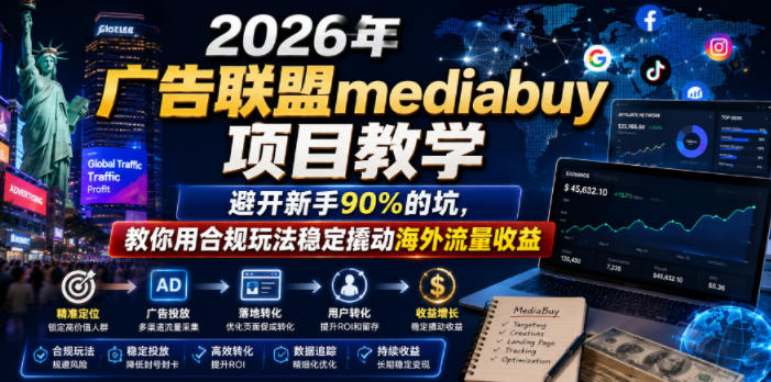 2026年老董賺美刀广告联盟mediabuy项目教学,避开新手90%的坑,教你用合规玩法稳定撬动海外流量收益-云阁资源网