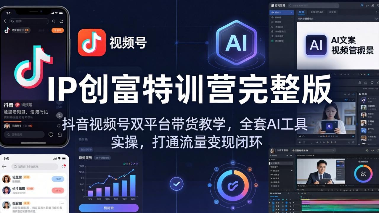 IP创富特训营完整版：抖音视频号双平台带货教学，全套AI工具实操，打通流量变现闭环-云阁资源网