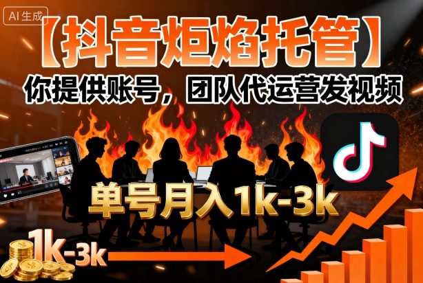 【抖音炬焰托管】你提供账号，团队代运营发视频，单号月入1k+【揭秘】-云阁资源网