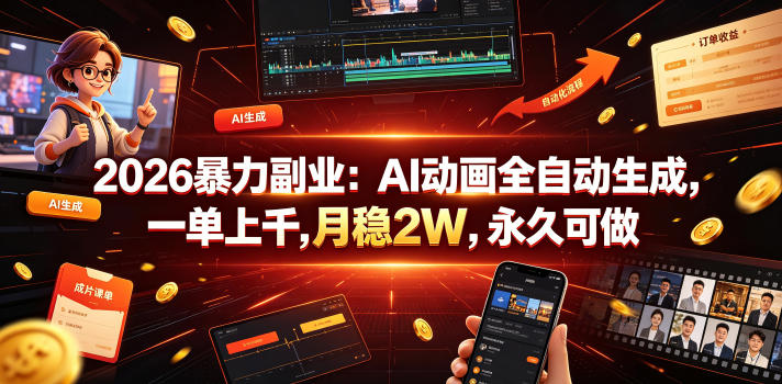 2026暴力副业：AI动画全自动生成，一单上千，月稳2W，永久可做【揭秘】-云阁资源网