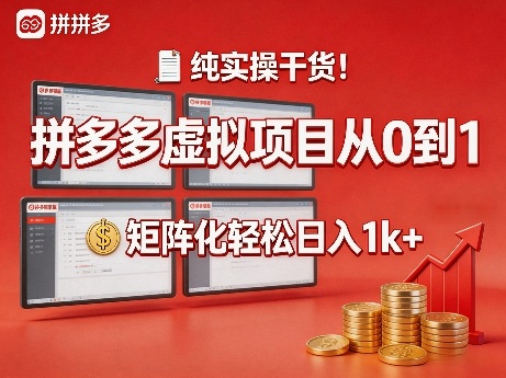 纯实操干货！拼多多虚拟项目从0到1，矩阵化轻松日入1k+【揭秘】-云阁资源网