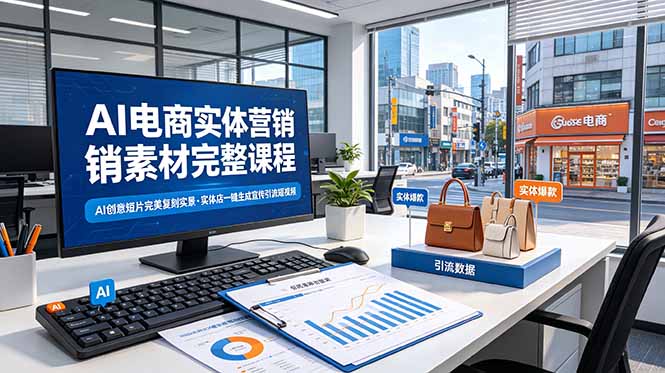 AI电商实体营销素材完整课程，AI创意短片完美复刻实景，实体店一键生成宣传引流短视频-云阁资源网