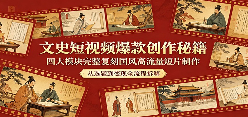 文史短视频爆款创作秘籍：四大模块完整复刻国风高流量短片制作-云阁资源网