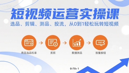 短视频运营实操课，选品、剪辑、测品、投流，从0到1轻松玩转短视频-云阁资源网