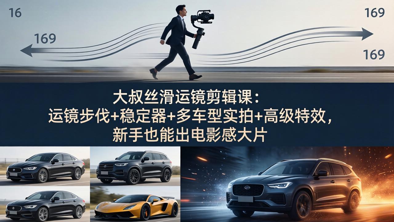 大叔丝滑运镜剪辑课：运镜步伐+稳定器+多车型实拍+高级特效，新手也能出电影感大片-云阁资源网