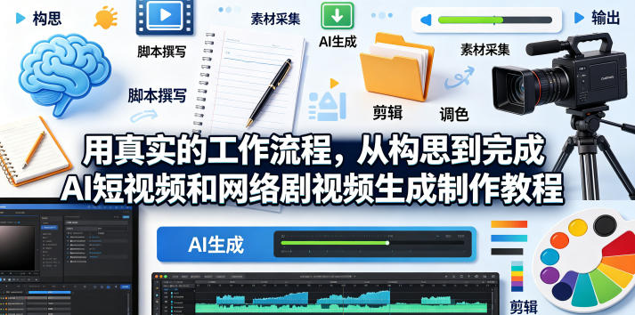 用真实的工作流程，从构思到完成AI短视频和网络剧视频生成制作教程-中英字幕-云阁资源网