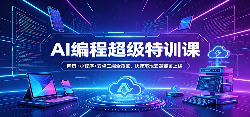 AI编程超级特训课：网页+小程序+安卓三端全覆盖，快速落地云端部署上线-云阁资源网