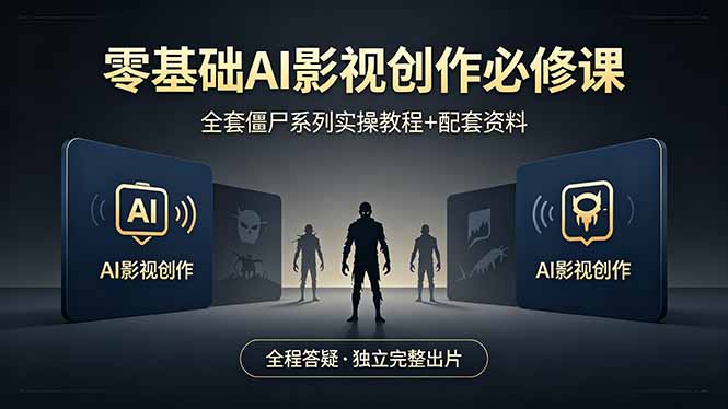 零基础AI影视创作必修课，全套僵尸系列实操教程加配套资料，全程答疑带你独立完整出片-云阁资源网