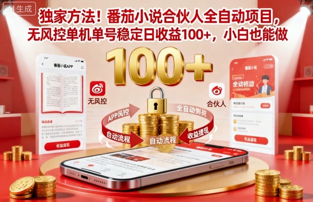 独家方法！番茄小说合伙人全自动挂G项目，无风控单机单号稳定日收益100+，小白也能做【揭秘】-云阁资源网