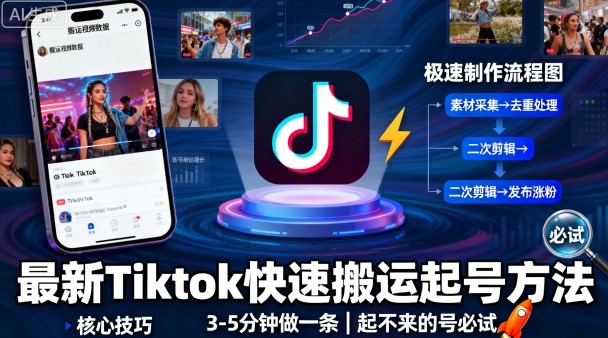 最新Tiktok快速搬运快速起号方法，3-5分钟做一条，起不来的号可以试试-云阁资源网