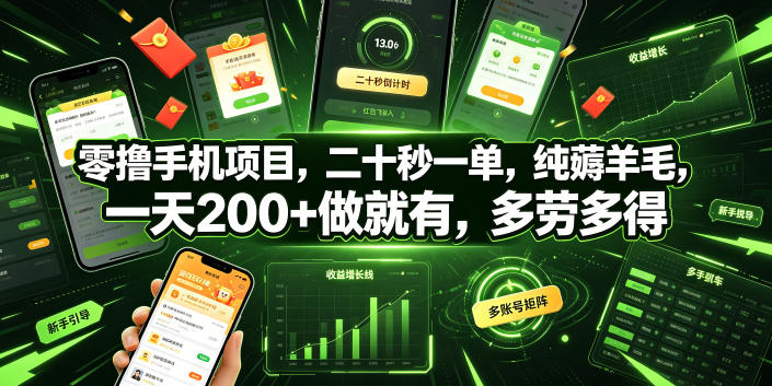 零撸手机项目，二十秒一单，纯薅羊毛，一天200+做就有，多劳多得【揭秘】-云阁资源网