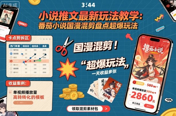 小说推文最新玩法教学，番茄小说国漫混剪盘点超爆玩法，全程干货，一天收益多张-云阁资源网