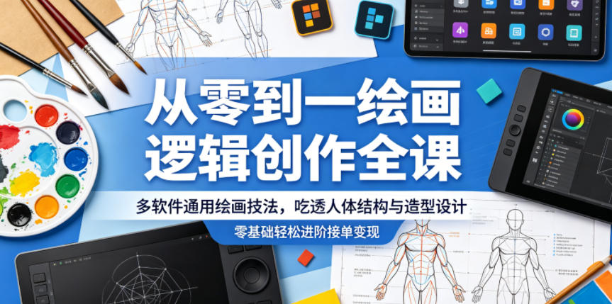 从零到一绘画逻辑创作全课,多软件通用绘画技法,吃透人体结构与造型设计,零基础轻松进阶接单变现-云阁资源网