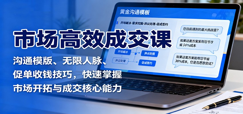市场高效成交课：沟通模版、无限人脉、促单收钱技巧，快速掌握市场开拓与成交核心能力-云阁资源网