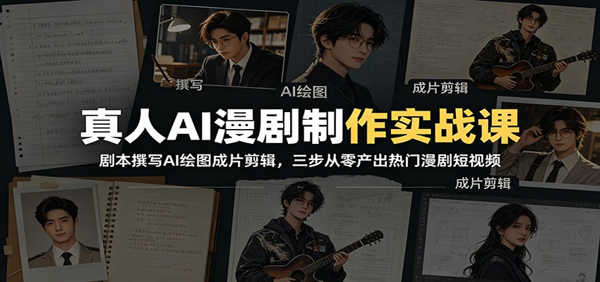 真人AI漫剧制作实战课：剧本撰写AI绘图成片剪辑，三步从零产出热门漫剧短视频-云阁资源网