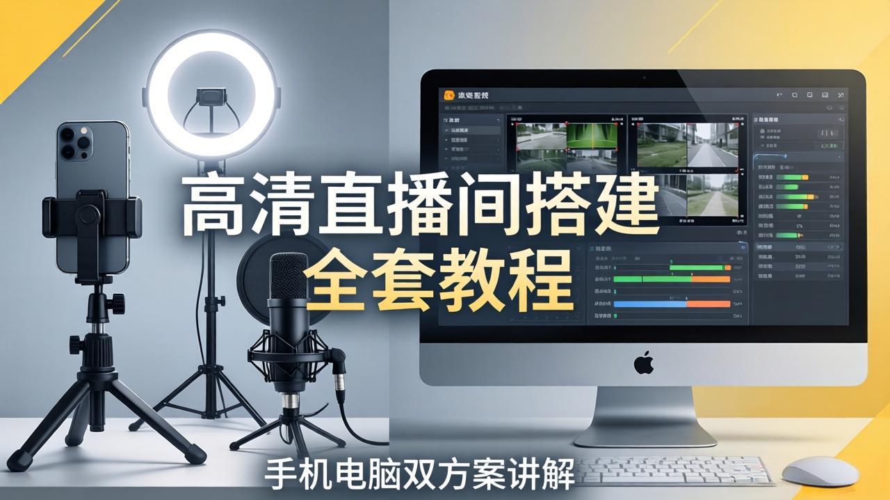 高清直播间搭建全套教程，手机电脑双方案讲解，设备选型调试多机位实操教学-云阁资源网