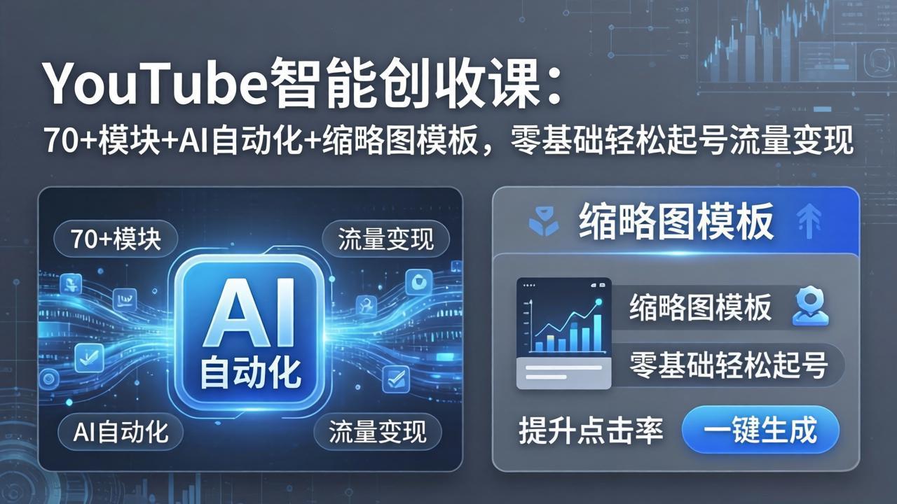 YouTube智能创收课：70+模块+AI自动化+缩略图模板，零基础轻松起号流量变现-云阁资源网