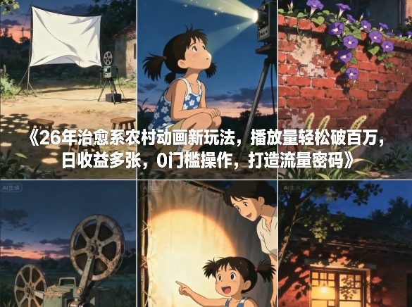 26年治愈系农村动画新玩法，播放量轻松破百万，日收益多张，0门槛操作，打造流量密码-云阁资源网