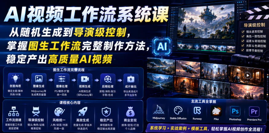 AI视频工作流系统课，从随机生成到导演级控制，掌握图生工作流完整制作方法，稳定产出高质量AI视频-云阁资源网