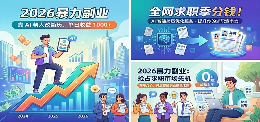 2026暴力副业：靠AI帮人改简历，单日收益1000+，全网求职季分钱-云阁资源网