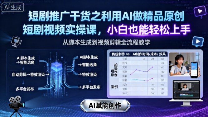 短剧推广干货之利用AI做精品原创短剧视频实操课，小白也能轻松上手-云阁资源网