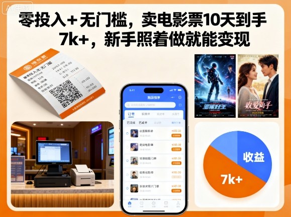 零投入+无门槛，卖电影票10天到手7k+，新手照着做就能变现【揭秘】-云阁资源网