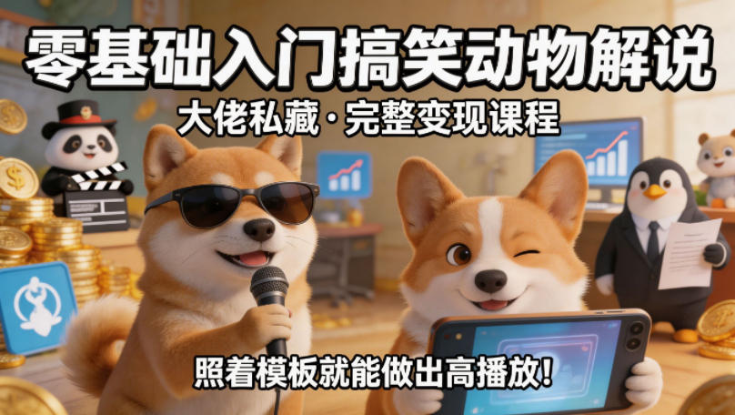 零基础入门搞笑动物解说，大佬私藏完整变现课程，照着模板就能做出高播放-云阁资源网