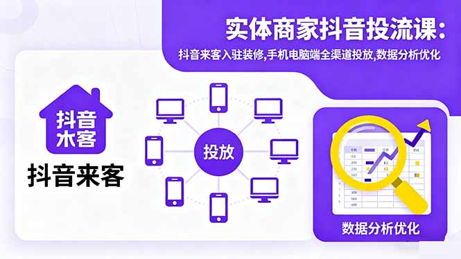 实体商家抖音投流课:抖音来客入驻装修,手机电脑端全渠道投放,数据分析优化-云阁资源网