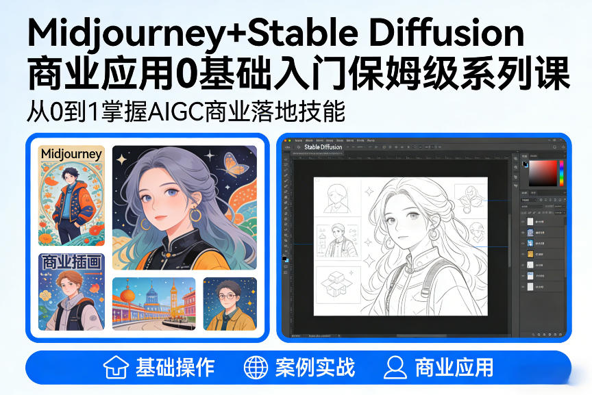 AIGC商业应用Midjourney+Stable Diffusion教程,0基础入门保姆级系列课-云阁资源网