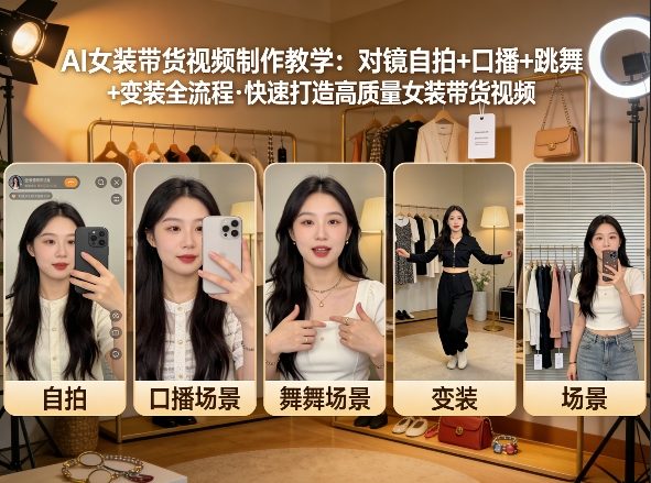 AI女装带货视频制作教学，对镜自拍、口播、跳舞、变装全流程，快速打造高质量女装带货视频-云阁资源网