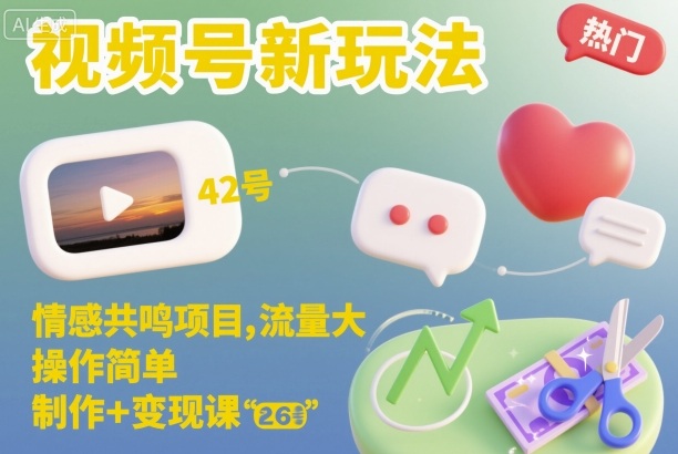 视频号新玩法，情感共鸣项目，流量大，操作简单，制作+变现课-云阁资源网
