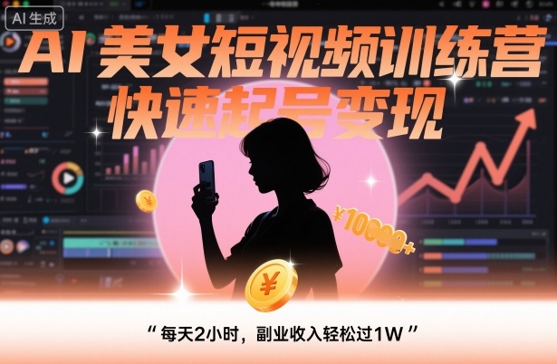 AI美女短视频训练营，快速起号变现，每天2小时，副业收入轻松过1W-云阁资源网
