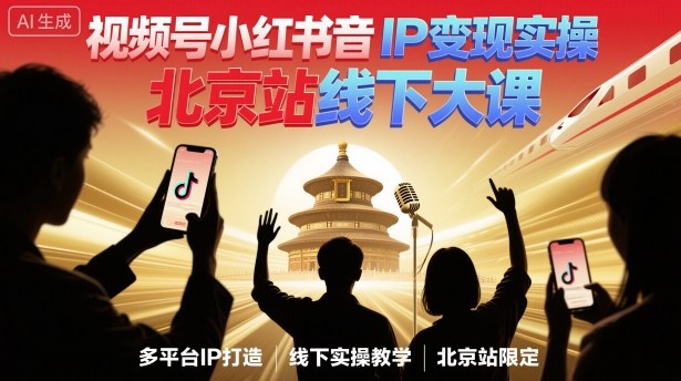 视频号小红书抖音IP变现实操北京站线下大课，40+行业短视频高变现姿势，100+IP高变现实操技术-云阁资源网