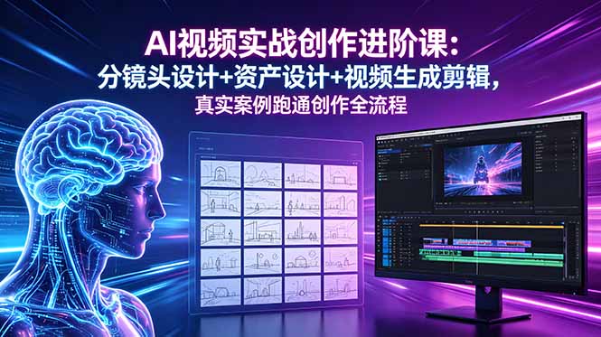 AI视频实战创作进阶课:分镜头设计+资产设计+视频生成剪辑,真实案例跑通创作全流程-云阁资源网