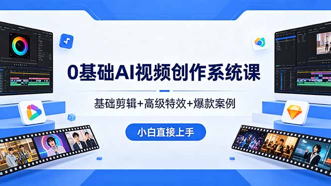 0基础AI视频创作系统课，基础剪辑+高级特效+爆款案例，小白直接上手-云阁资源网